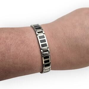 Sabona Stainless Steel Link Bracelet Black Inlay Minimalist